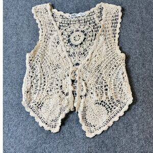 Zara Crochet Vest‎ Sleeveless Open Knit Boho Festival Casual Chic Top Womens S